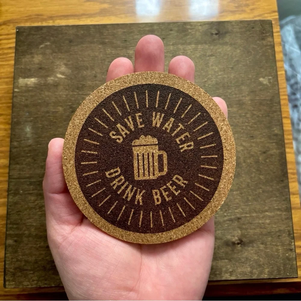 Save Water Drink Beer Laser Engraved Cork Coaster